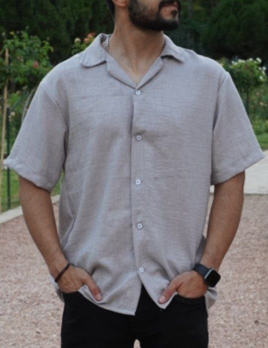 پیراهن مردانه لینن خاکستری